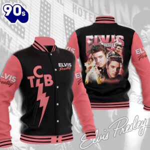 Elvis Presley King Of Rock N Roll Pink Baseball Jacket Gift Xmas