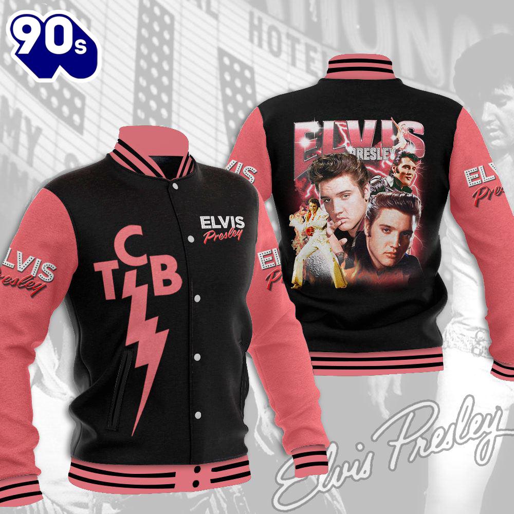 Elvis Presley King Of Rock N Roll Pink Baseball Jacket Gift Xmas Elvis Presley King Of Rock N Roll Pink Baseball Jacket Gift Xmas