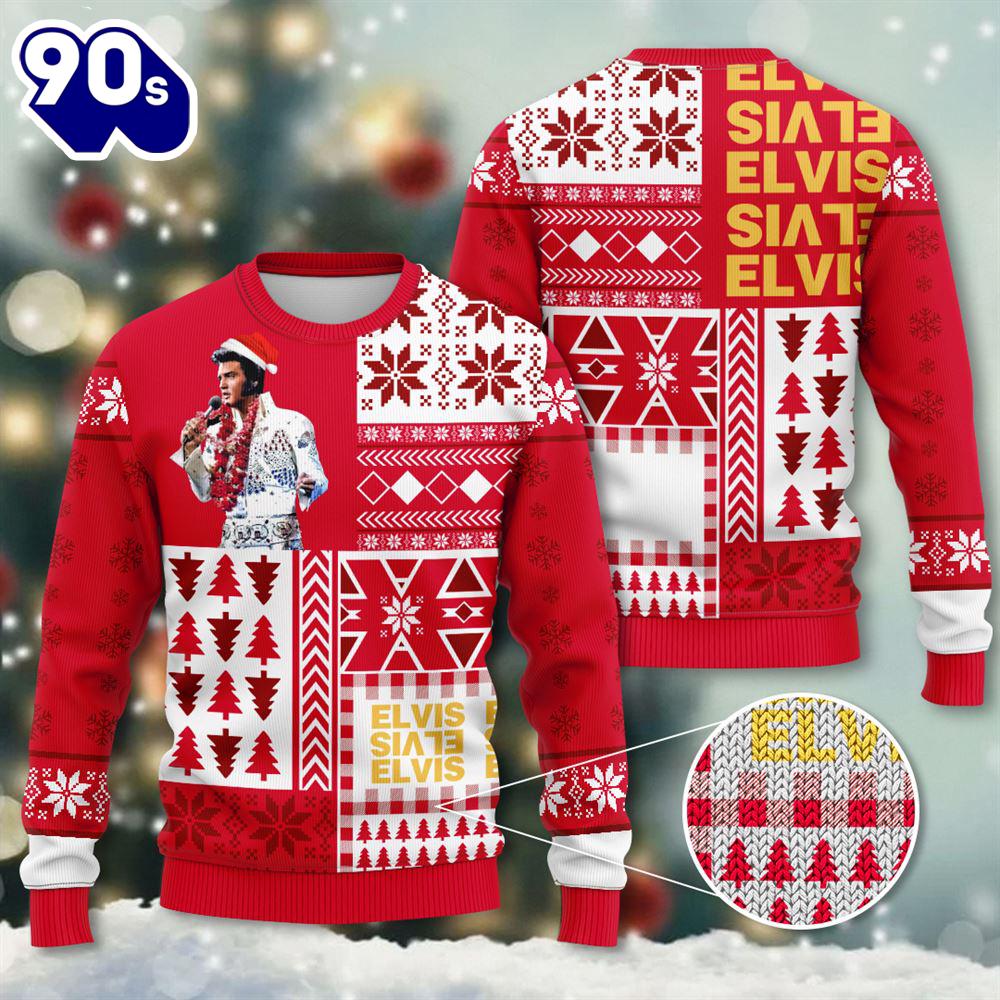Elvis Presley King Of Rock Ugly Christmas Knitted Sweater. Gift Idea For Lovers Gift Xmas Elvis Presley King Of Rock Ugly Christmas Knitted Sweater. Gift Idea For Lovers Gift Xmas