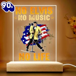 Elvis Presley No Music No Life Led Light With Wooden Base Gift Christmas Gift Xmas