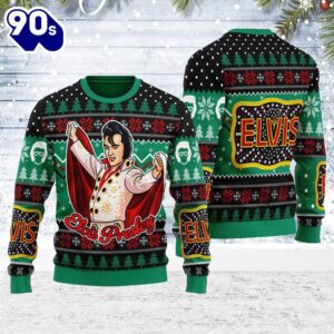 Elvis Presley Sign With Rhinestone Christmas Ugly Sweate Gift Xmas