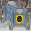 Elvis Presley Sun Flower Christmas Denim Hood Jacket For Fans – Elvis Hooded Denim Jacket