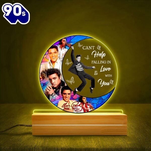 Elvis Presley The Moon Led Light With Wooden Base Gift Xmas