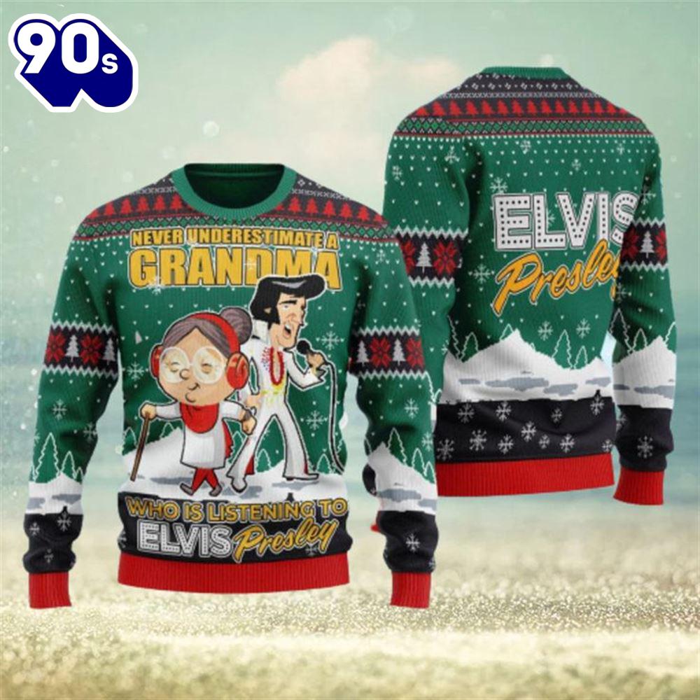 Elvis Presley With Grandma Ugly Christmas Sweater 3D Gift Idea Christmas Gift Xmas Elvis Presley With Grandma Ugly Christmas Sweater 3D Gift Idea Christmas Gift Xmas