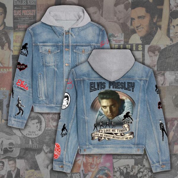 Elvis Vibrations Rock ‘n’ Roll Gift Christmas Denim Hood Jacket For Fans – Elvis Hooded Denim Jacket