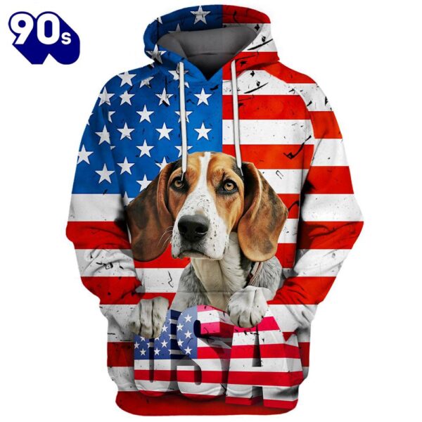 English Foxhound Dog 3D Face Graphic Premium America Flag Hoodie   Gift Christmas