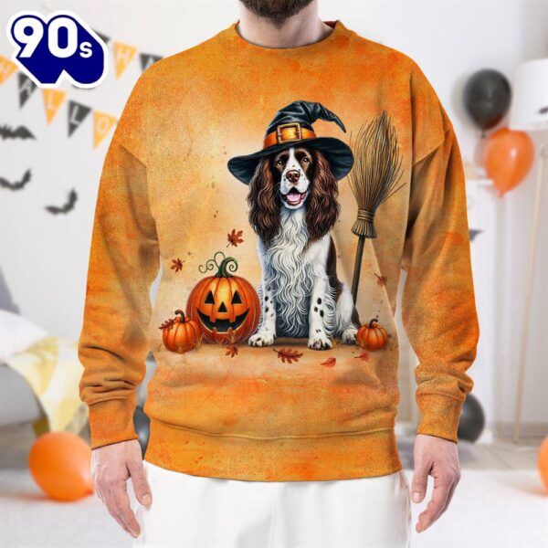 English Springer Spaniel Dog In Spooky Autumn Halloween 3D Shirt  For Man And Women