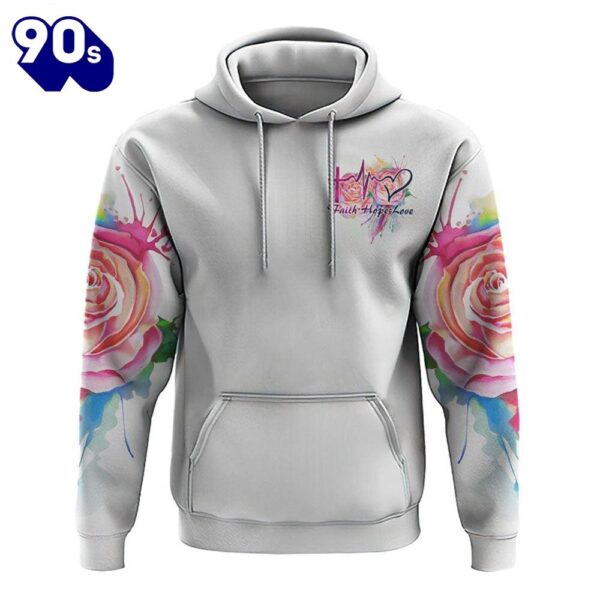 Faith Cross Colorful Rose Watercolor 3D Hoodie