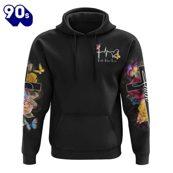Faith Flowers Cross Butterfly Smoke 3D Hoodie