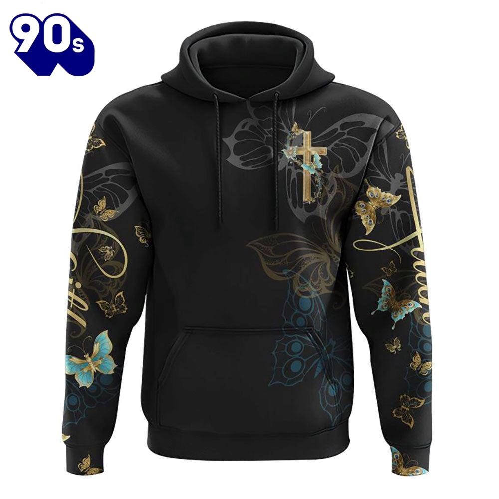 Faith Gold Cross Butterfly 3D Hoodie Faith Gold Cross Butterfly 3D Hoodie