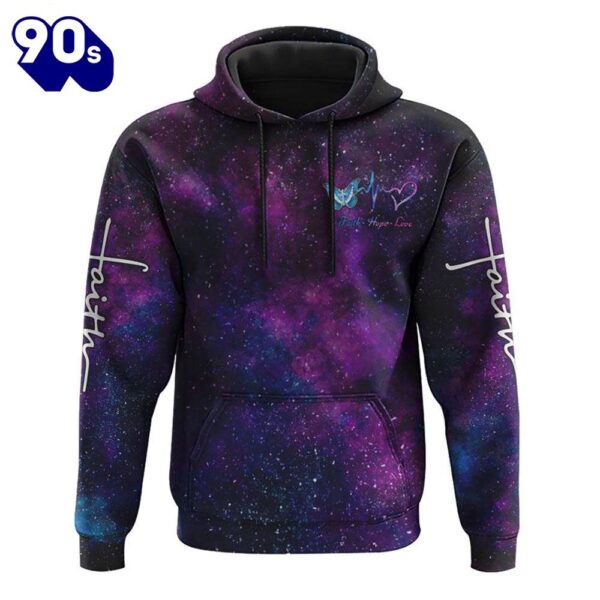 Faith Hope Love Galaxy Butterfly Cross 3D Hoodie