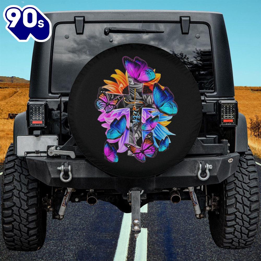 Faith Hope Love God Jesus Christ Cross Butterflies Floral Spare Tire Cover - Christian Tire Cover Car Decor Faith Hope Love God Jesus Christ Cross Butterflies Floral Spare Tire Cover - Christian Tire Cover Car Decor