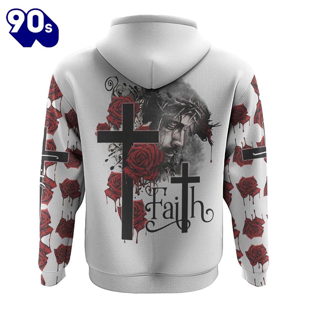 Faith Jesus Rose Watercolor 3D Hoodie Faith Jesus Rose Watercolor 3D Hoodie
