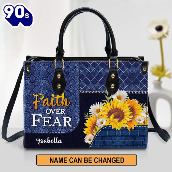Faith Over Fear Personalized Sunflower Leather Handbag, Christian Bags  Gift For Women Christmas