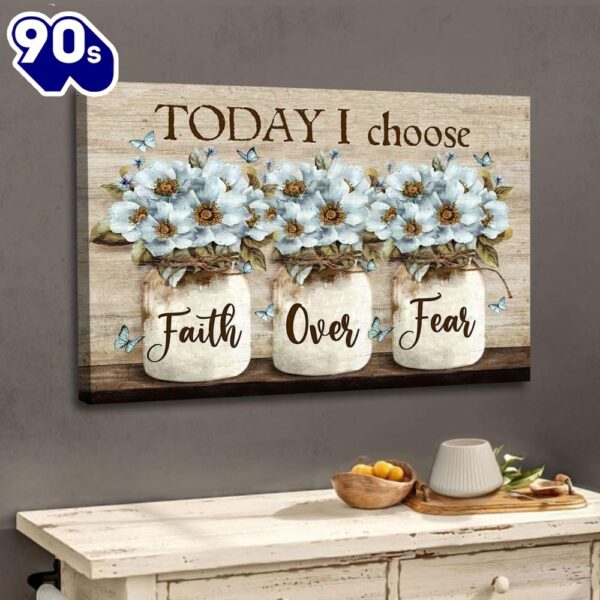 Faith Over Fear Wall Art Canvas, White Daisy Flowers, Christian Wall Decor