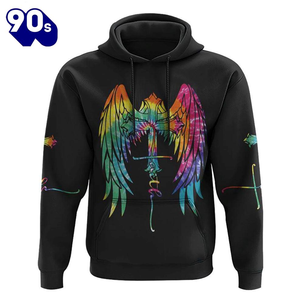 Faith Wings Cross Tie Dye 3D Hoodie Faith Wings Cross Tie Dye 3D Hoodie