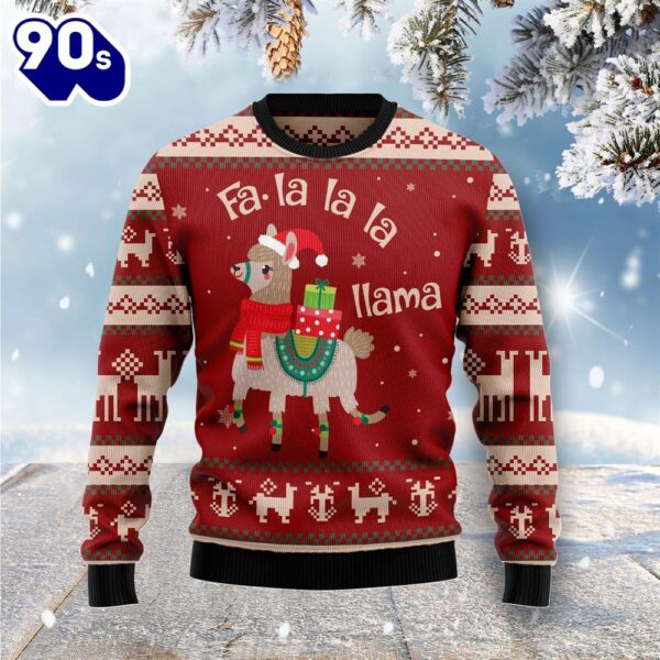 Christmas 2024  Fa-La-La-Llama Printed Ugly Christmas Sweater