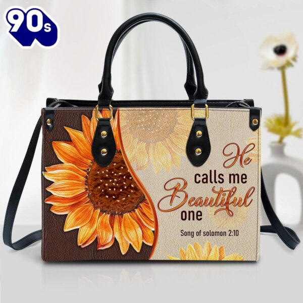 Fancy Sunflower Leather Bag He Calls Me Beautiful One Christ Gifts Leather Bags  Gift For  Women Christmas
