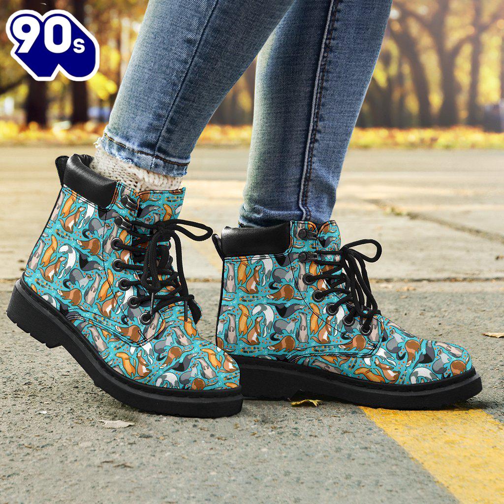 Ferret Leather Boots Animal Custom Shoes Funny Ferret Lover Gift Ferret Leather Boots Animal Custom Shoes Funny Ferret Lover Gift