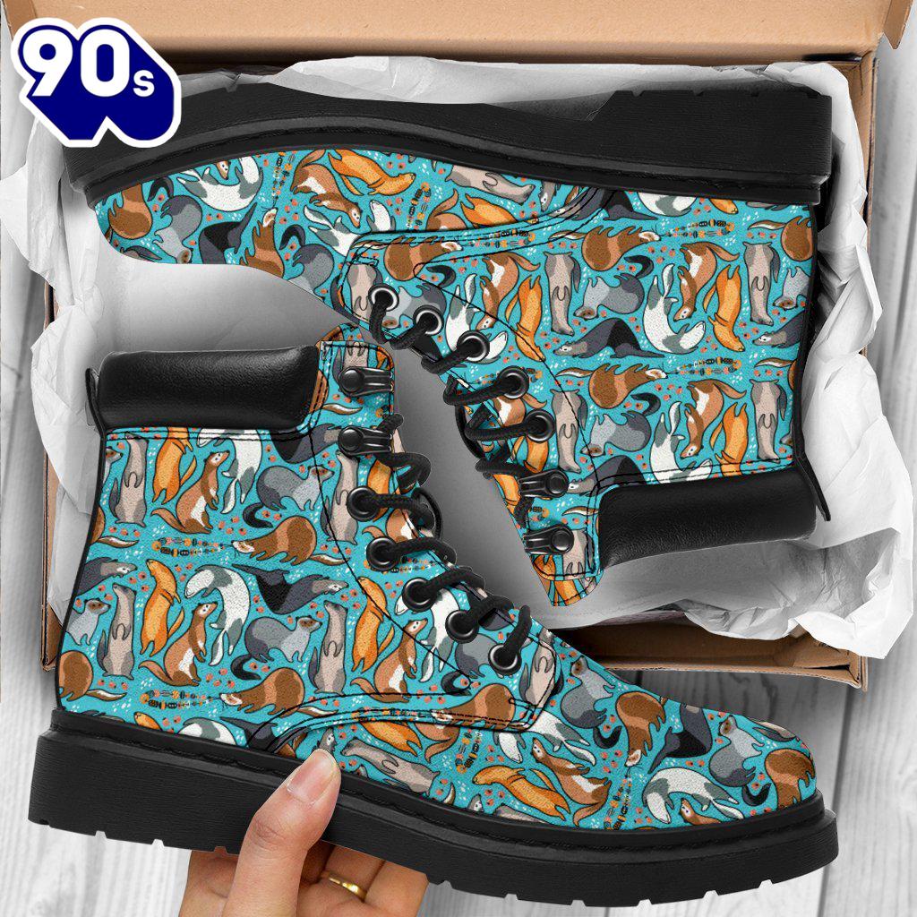 Ferret Leather Boots Animal Custom Shoes Funny Ferret Lover Gift Ferret Leather Boots Animal Custom Shoes Funny Ferret Lover Gift