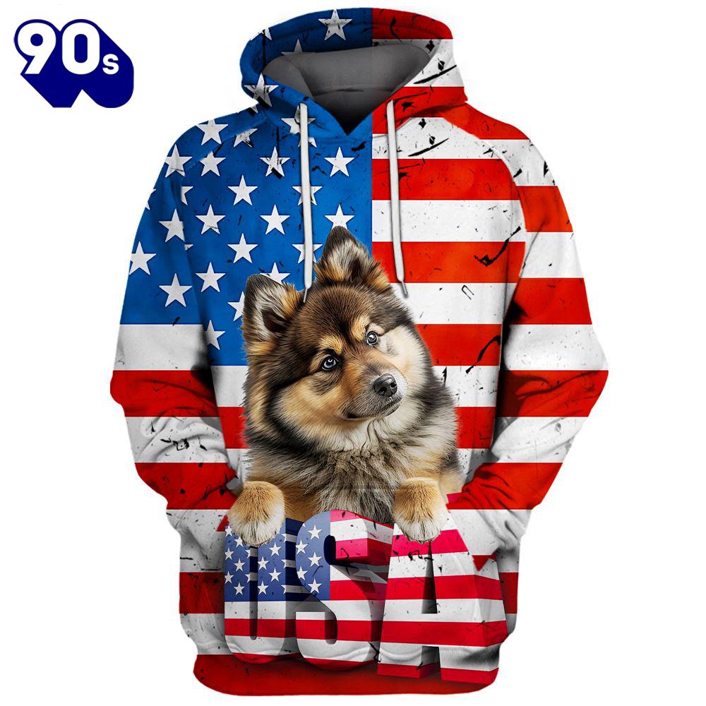 Finnish Lapphund Dog 3D Face Graphic Premium America Flag Hoodie Gift Christmas Finnish Lapphund Dog 3D Face Graphic Premium America Flag Hoodie Gift Christmas
