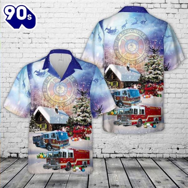 Fire Department Jacksonville Florida Firefighter Emergency Service Christmas Hawaiian Shirt