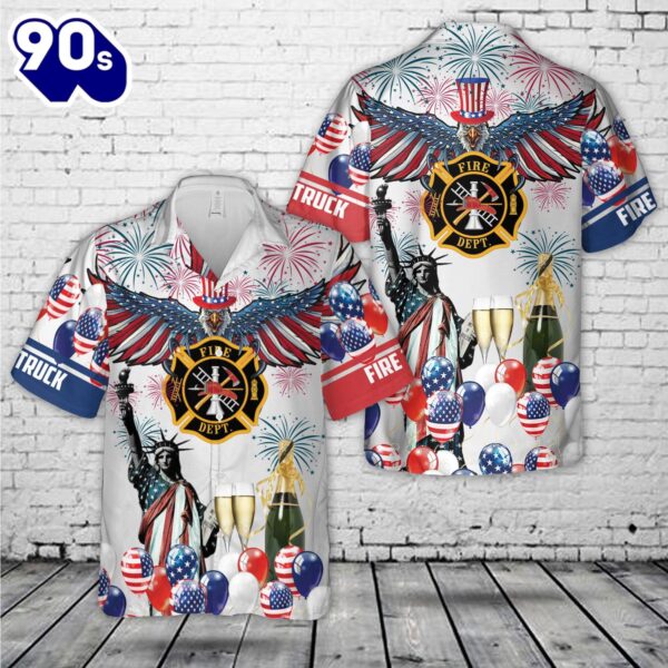 Fire Truck, 4th Of July Eagle Patriotic Hawaiian Shirt