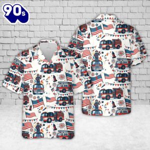 Fire Truck 4th Of July Hawaiian Shirt 1