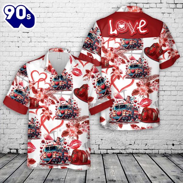 Fire Truck Happy Valentine’s Day Hawaiian Shirt 1