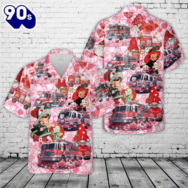 Fire Truck Happy Valentine’s Day Hawaiian Shirt 2