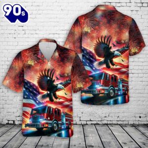 Fire Truck Patriot Eagle 4th Of July Hawaiian Shirt 1