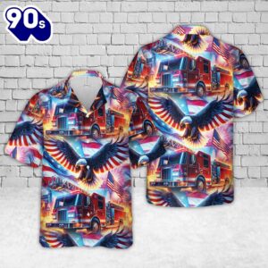 Fire Truck Patriot Eagle 4th Of July Hawaiian Shirt