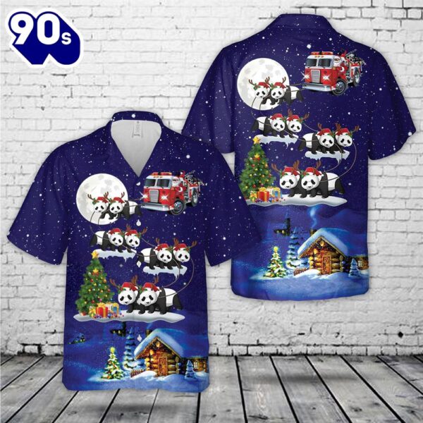 Fire Truck Santa Riding Panda Christmas Hawaiian Shirt