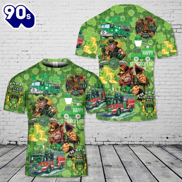 Fire Truck St Patrick’s Day T-Shirt 3D – Veteran 3D Shirt