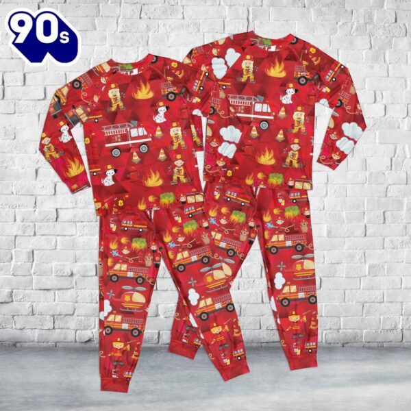 Fire Trucks Kid Raglan Pajamas Set