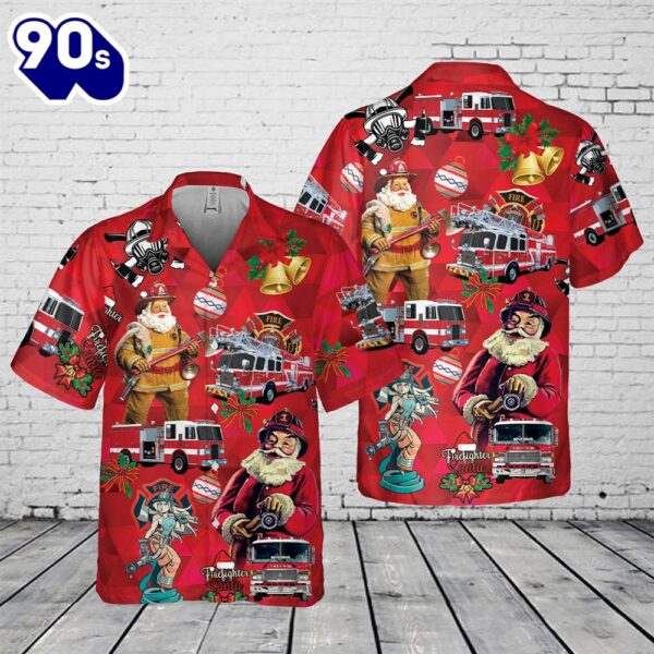 Firefighter Fire Truck Christmas Pocket Hawaiian Shirt 1