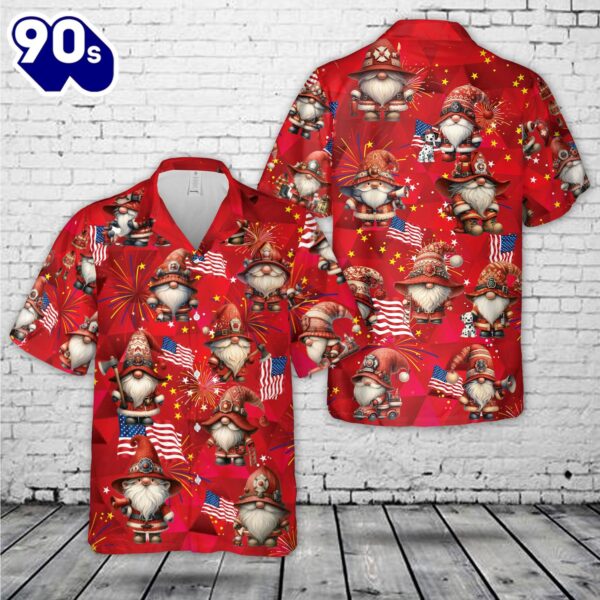 Firefighter Gnome Firefighter Fire Truck 4th of July Hawaiian Shirt