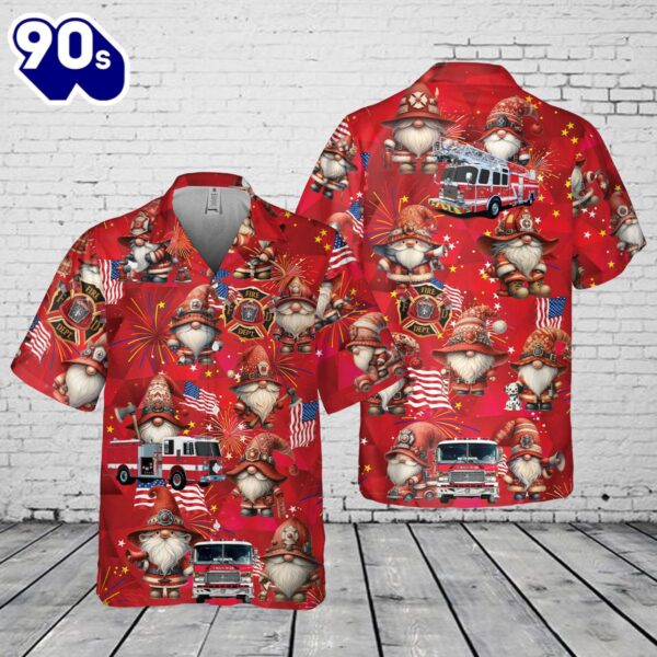 Firefighter Gnome Firefighter Fire Truck 4th of July Pocket Hawaiian Shirt