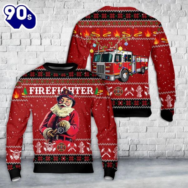 Firefighter Santa Claus Ugly Christmas Sweater
