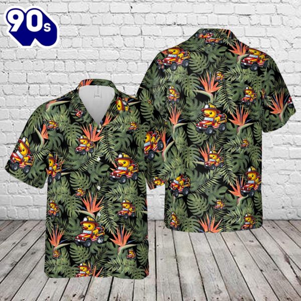 Fireman Rubber Ducky Riding American Off-Road Fire Truck Hawaiian Shirt