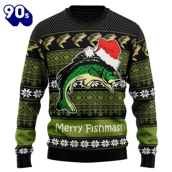 Christmas 2024  Fishing Merry Fishmas Ugly Christmas Sweater