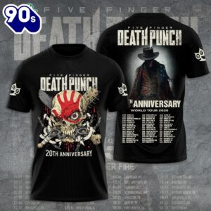 Five Finger Death Punch 20th Anniversary World Tour 2026 black t-shirt