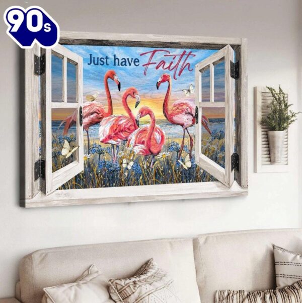 Flamingo Painting Sunny Day Just Have Faith Canvas Wall Art   Poster Gift Christmas