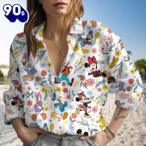 Floral Disney Blouse Shirt, Minnie Daisy Donald Blouse Shirt