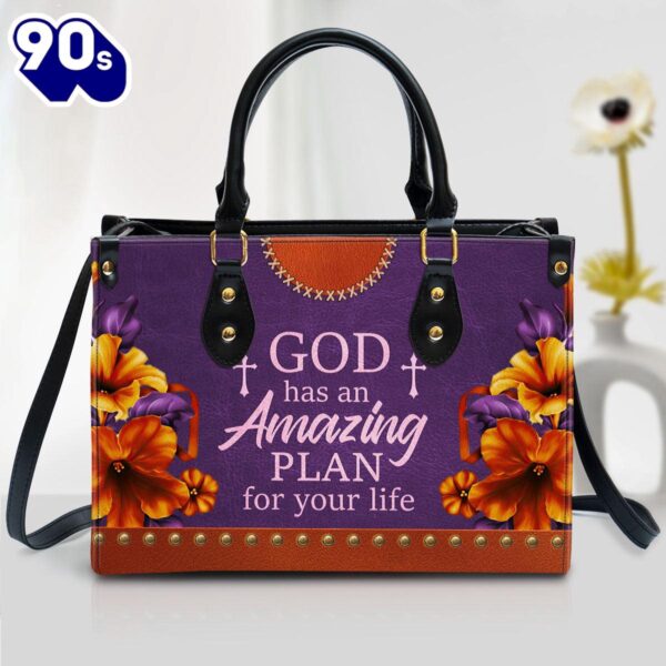 Floral Leather Handbag With Handle Worship Gift For Christians God Has An Amazing Plan For Your Life Christ Gifts Leather Bags  Gift For  Women Christmas