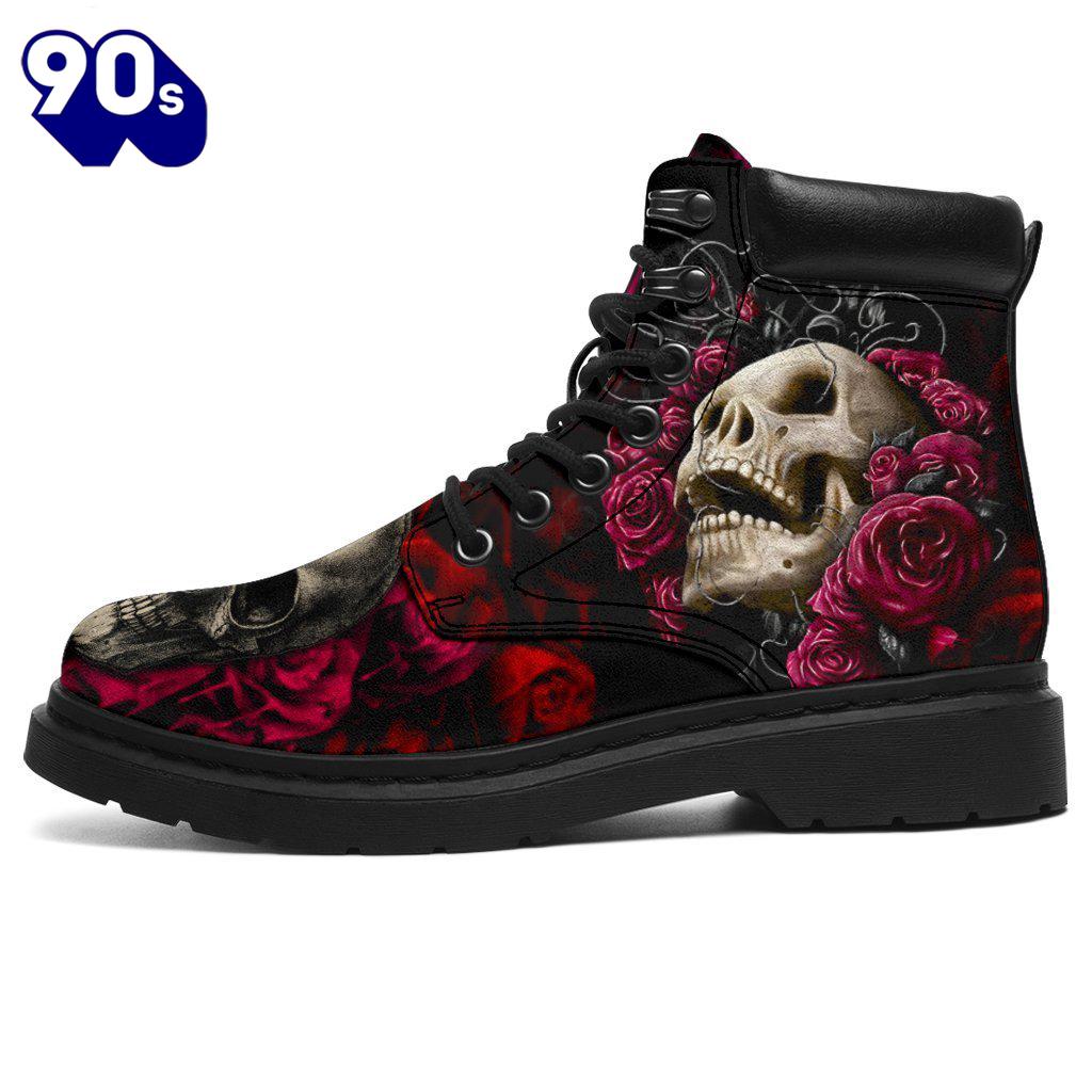 Floral Skull Leather Boots Shoes Amazing Gift Idea Floral Skull Leather Boots Shoes Amazing Gift Idea