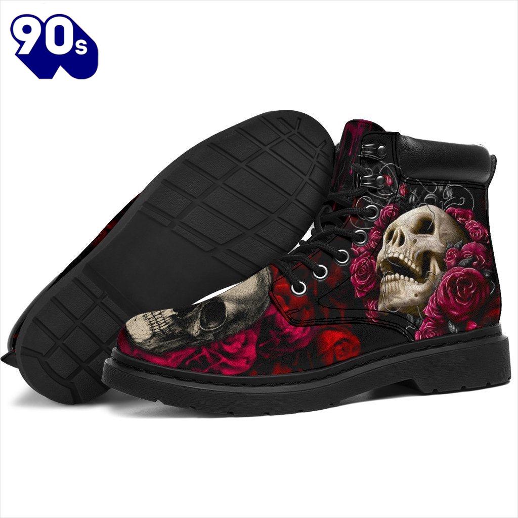 Floral Skull Leather Boots Shoes Amazing Gift Idea Floral Skull Leather Boots Shoes Amazing Gift Idea