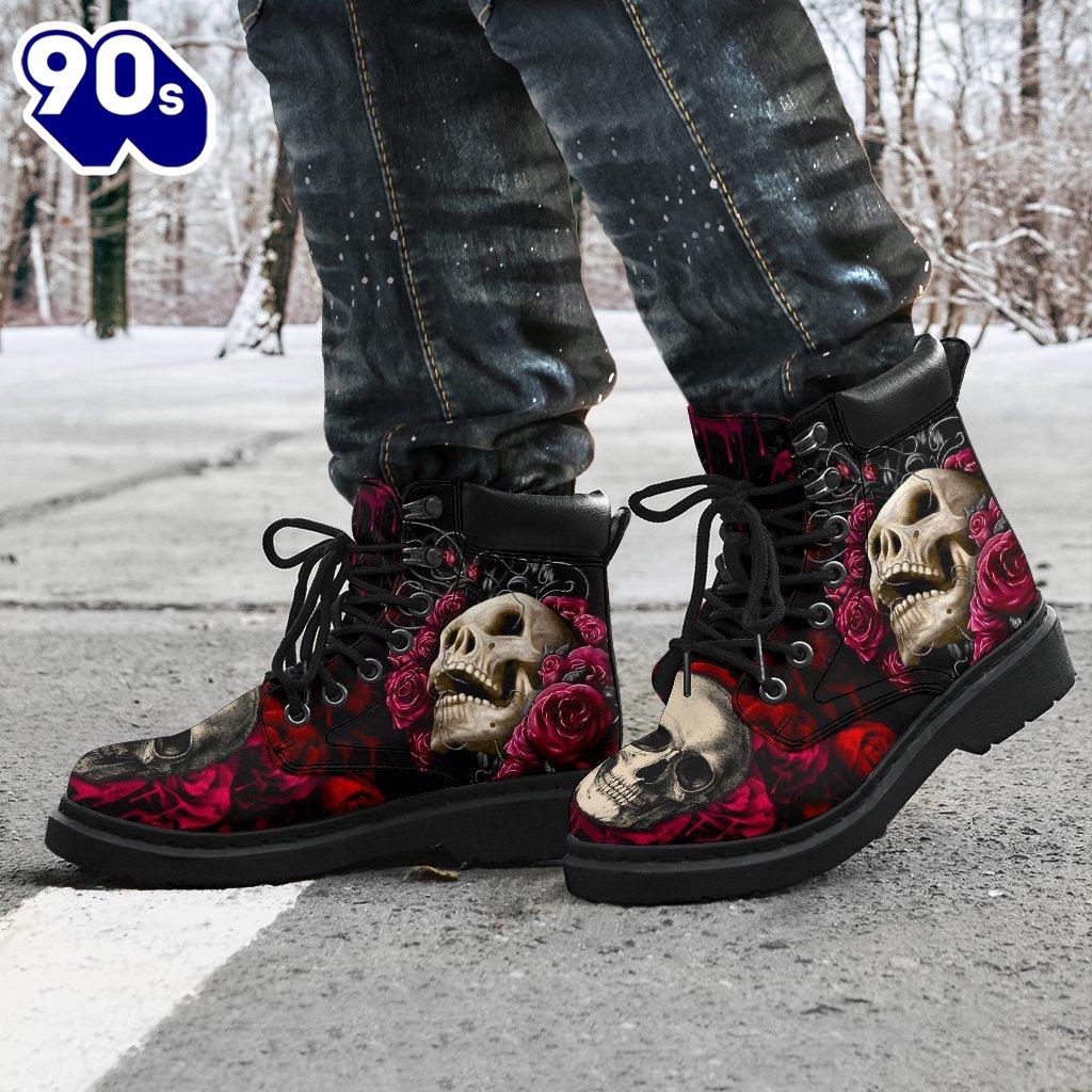 Floral Skull Leather Boots Shoes Amazing Gift Idea Floral Skull Leather Boots Shoes Amazing Gift Idea