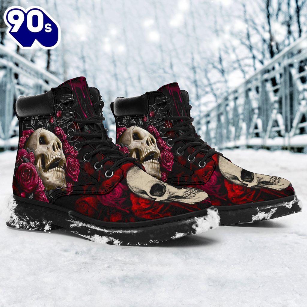 Floral Skull Leather Boots Shoes Amazing Gift Idea Floral Skull Leather Boots Shoes Amazing Gift Idea