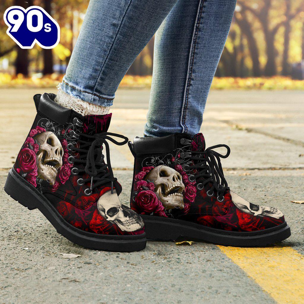 Floral Skull Leather Boots Shoes Amazing Gift Idea Floral Skull Leather Boots Shoes Amazing Gift Idea